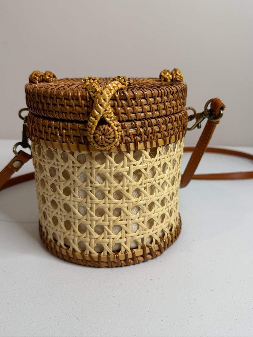 Geometric Cylinder Crossbody Woven Boho Lined Crossbody Purse